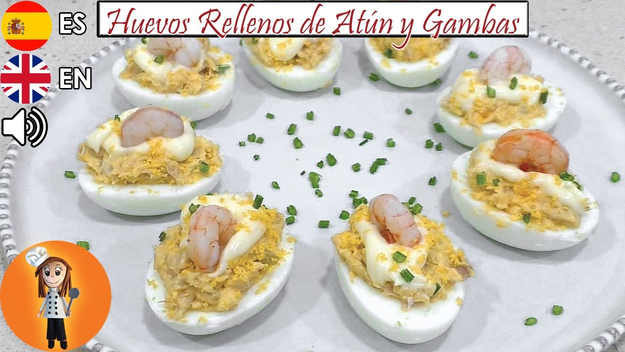 huevos rellenos de gambas con atún